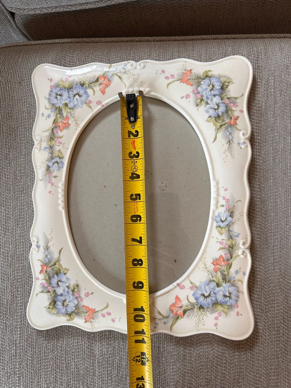 Vintage Floral Ceramic Oval Picture Frame - Pastel Blue & Pink Flowers